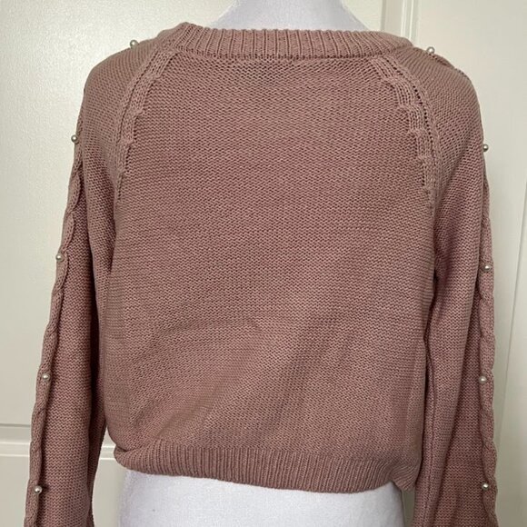 FRESHMAN Pink Cable Knit Pearl Beaded Long Sleeve Sweater Top Size Small - Picture 11 of 13